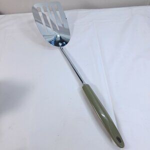 Vintage EKCO‎ USA Chromium Plated Slotted Spatula turner Avocado Green Handle